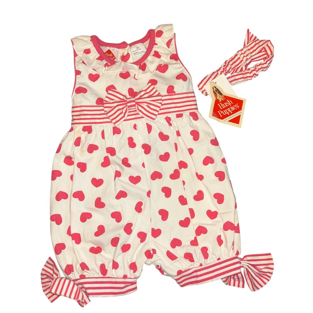 12m Hush puppies Romper and headband deadstock hearts